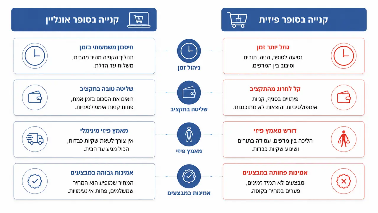 השוואה צרכנית בין קנייה פיזית לקנייה אונליין בסופר