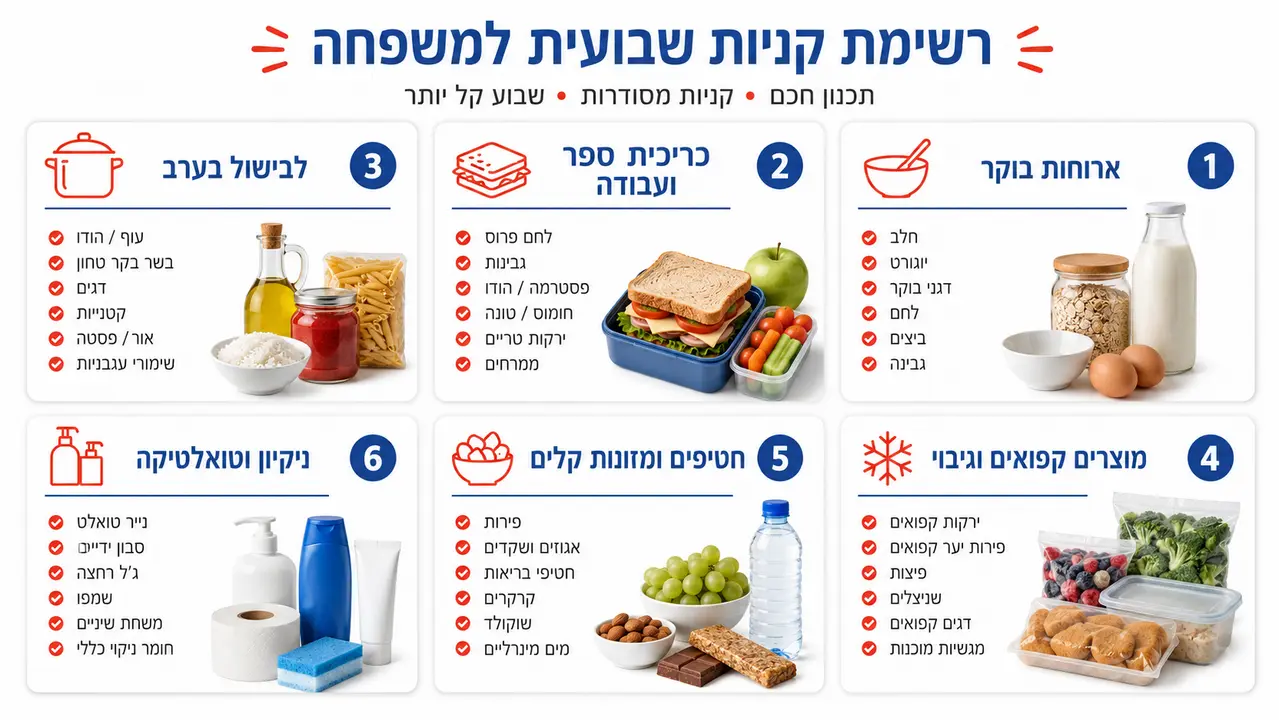 איך לבנות רשימת קניות שבועית למשפחה בלי לשכוח כלום