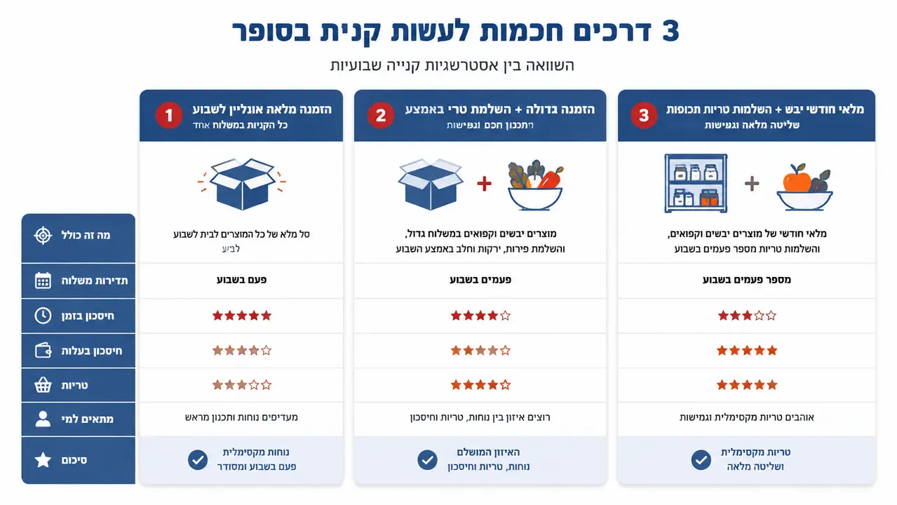 השוואת שיטות עבודה לקניות שבועיות