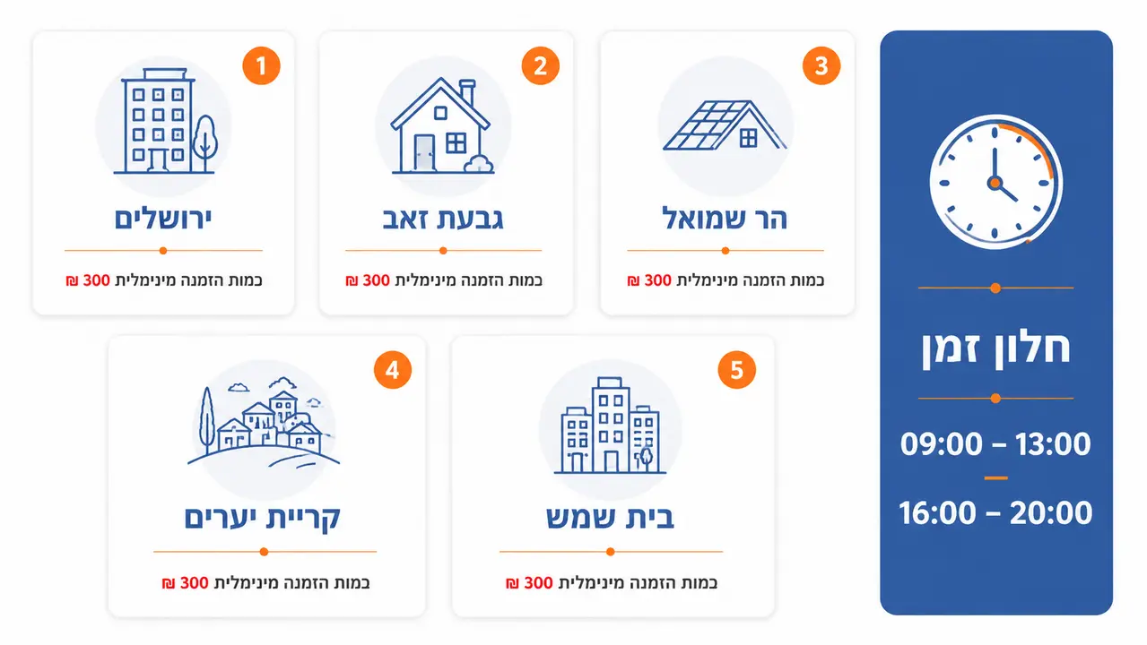 אזורי חלוקה בירושלים והסביבה וחלונות זמן למשלוח