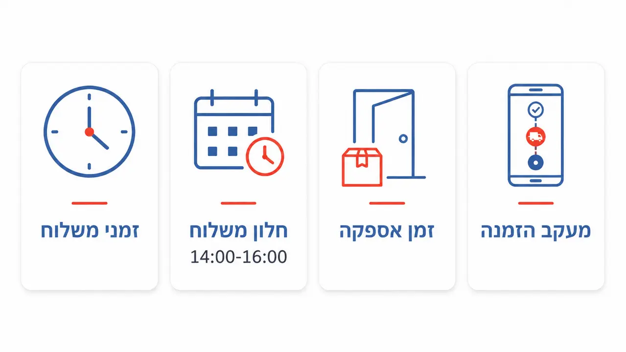 חלון משלוח והשעות שבהן השליח מגיע לכתובת