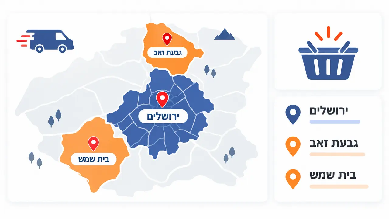 אזורי החלוקה של משלוחי פירות וירקות בירושלים והסביבה